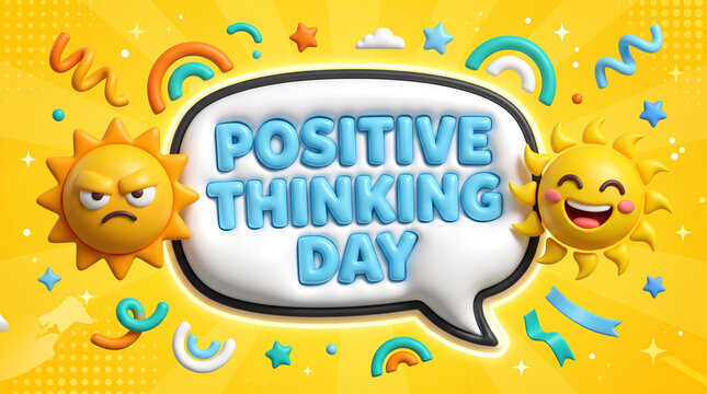 Positive Thinking Day cheerful design yellow background rainbows stars happy and sad sun emotions contrast optimism celebration joy inspiration resilience wellness   generative ai