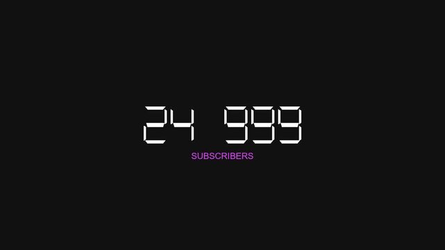 Subscriber counter displaying twenty-four thousand nine hundred ninety-nine on a dark background.