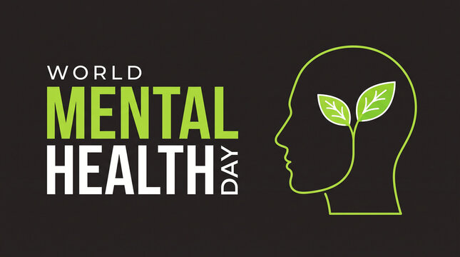 World Mental Health Day green head leaves black background awareness support well-being growth solidarity compassion resilience inspiration advocacy mindfulness healing   generative ai
