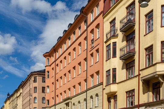 Vasastan, Stockholm colorful building facades and blue sky