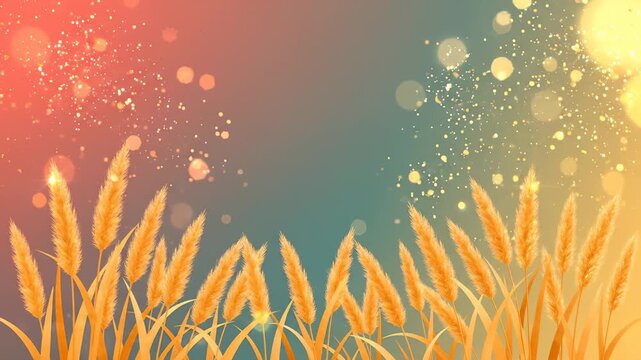 Golden Wheat Field With Magical Floating Particles and Bokeh Background