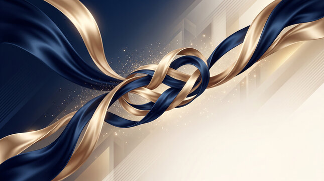 Blue and gold intertwined ribbons elegant knot silky texture gradient background unity harmony connection symbolism motion fluidity inspiration sophistication resilience   generative ai