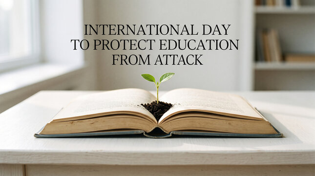   
International Day to Protect Education open book sprouting plant growth knowledge learning safeguard schools awareness inspiration resilience future generations   generative ai