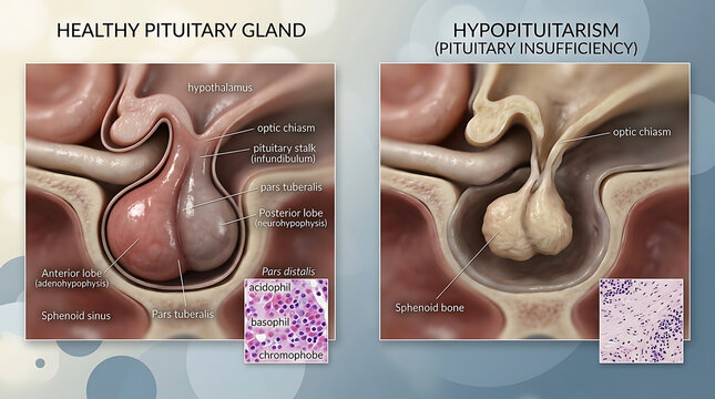 Healthy Pituitary Gland Versus Pituitary Adenoma Fleshy Mass and Sellar Expansion