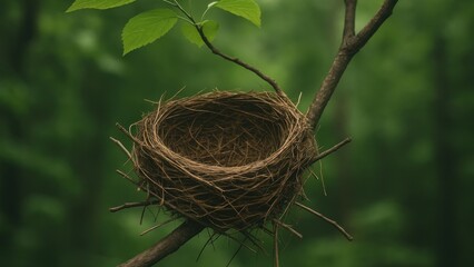 Naklejka premium Empty nest in serene forest desktop wallpaper