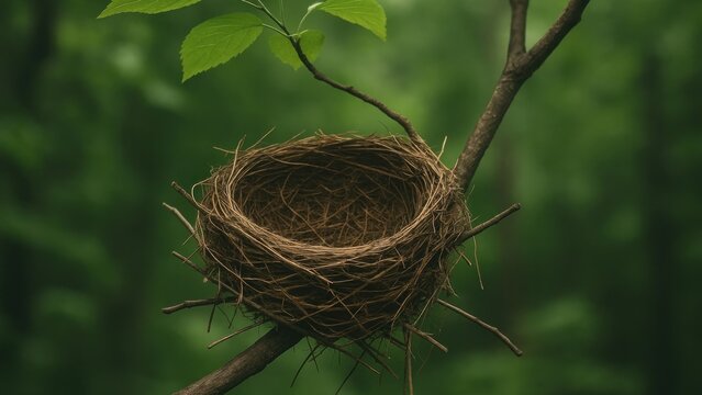 Empty nest in serene forest desktop wallpaper