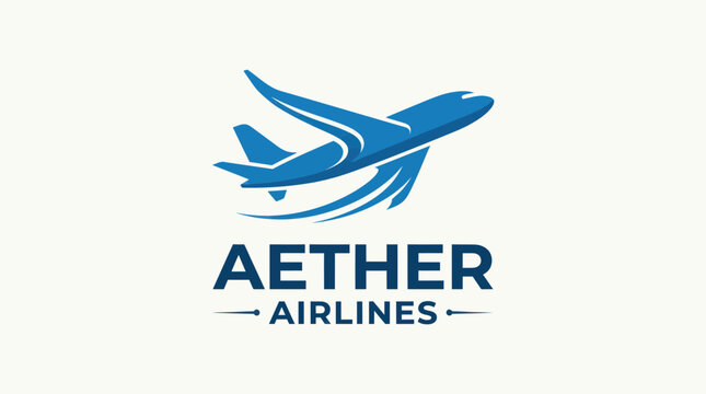 Commercial airline company logo with blue jet airplane.