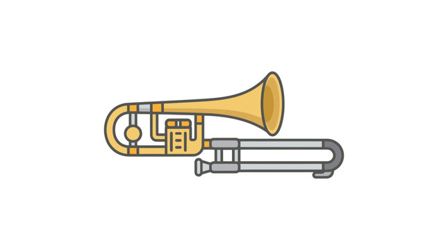 Brass trombone musical instrument icon on white.