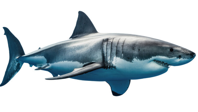 Great white shark with sharp teeth, isolated on transparent background