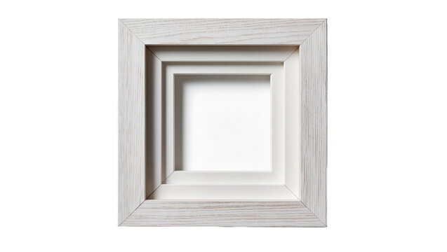 Light wood grain square picture frame with layered depth, isolated on transparent background
