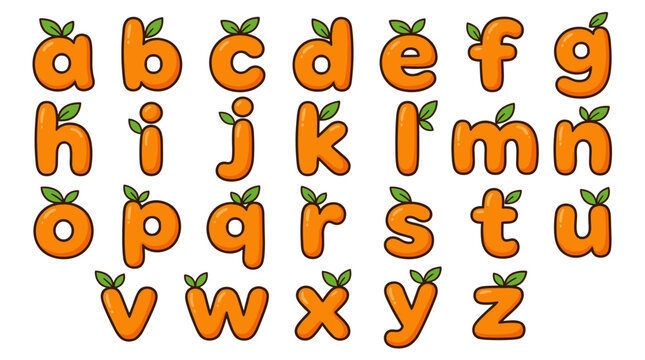 Orange fruit alphabet set a b c d e f g h i j k l m n o p q r s t u v w x y z