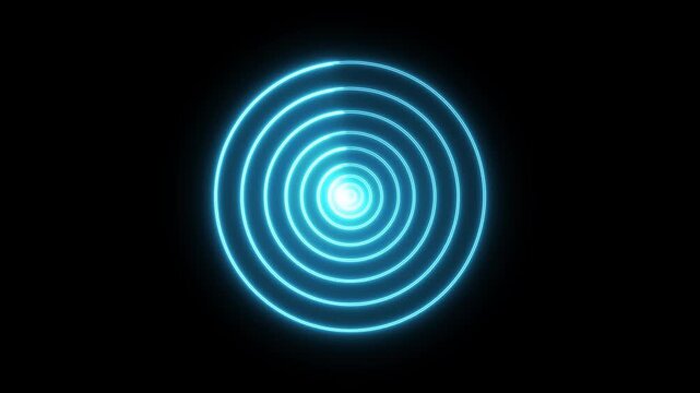 Glowing blue neon concentric circles radar pulse loop on dark background