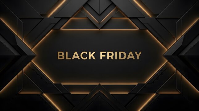 Luxurious black friday sale banner with geometric gold accents and dark background