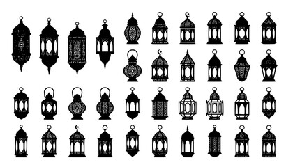 Ramadan Islamic lantern silhouette vector set Moroccan Egyptian Eid decoration © MSTParul