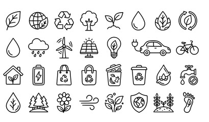 Obraz premium Environment Eco Doodle Stroke Icon Set Hand Drawn Sustainable Vector Collection