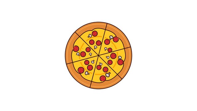 Whole pepperoni pizza animation with colorful toppings, ideal for food and restaurant content.