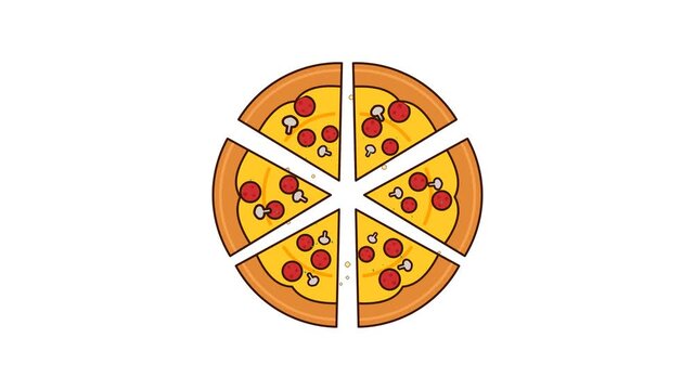 Separated pizza slices animation with pepperoni and cheese, ideal for food and menu designs.