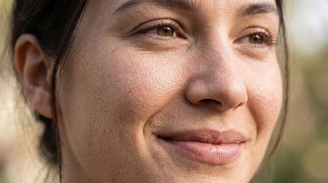 Close-up of woman with colorful pixelated face effect.