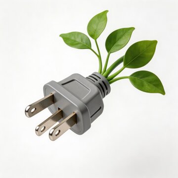 Green energy concept with plug and leaves