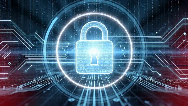 Cybersecurity padlock animation with encrypted digital protection, secure network defense, data privacy, firewall technology and advanced information security background video