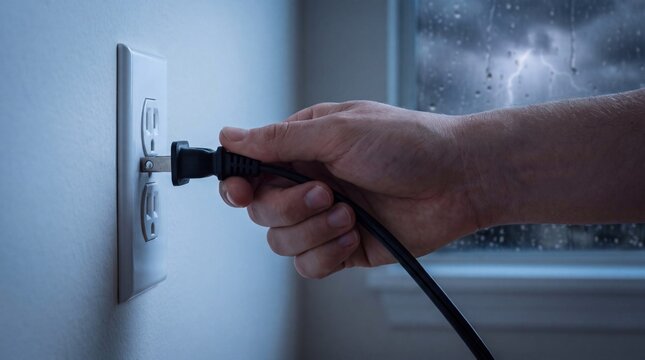 Unplugging electrical device during thunderstorm for lightning safety