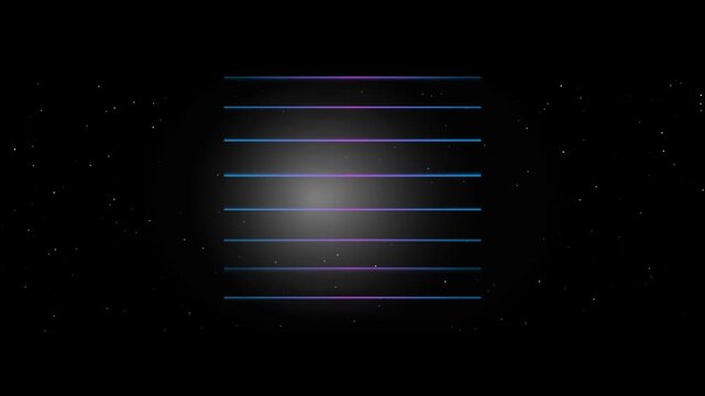 Neon horizontal glowing light lines creating a vibrant pattern in dark space motion background for futuristic digital media video animation