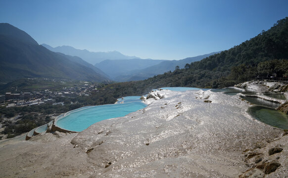 계단식,석회암,연못,주택,마을,백수대,White Water Terraces,샹그릴라,윈난성,중국