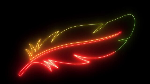 Smooth lines and fiery neon gradients.Seedling icon neon glowing animation on black background, young plant symbol, eco-friendly design, environmental growth concept