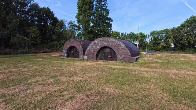 Restored brick pyrites kilns on Spike Island nature park in Widnes push in to close shot