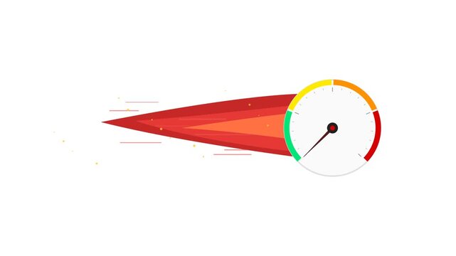 Animated speedometer gauge for performance, speed and progress in business or automotive visuals.