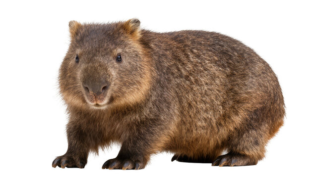 Fluffy brown wombat standing, isolated on transparent background