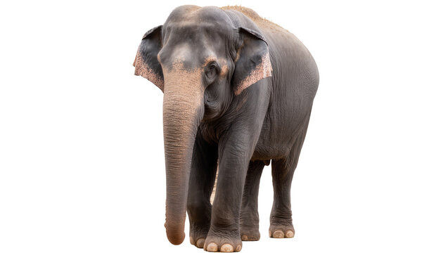 Massive gray elephant with large ears, isolated on transparent background