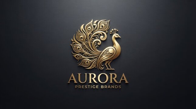 Elegant gold peacock emblem showcasing luxury branding and ornate design for prestige logos.