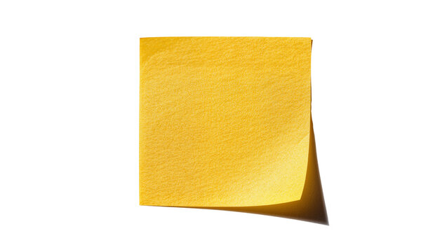 Yellow paper sticky note with curled corner, isolated on transparent background