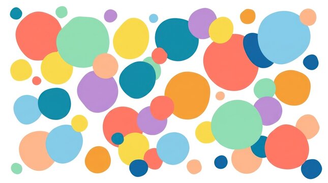 Vibrant collage of overlapping colorful circles on a clean white background.