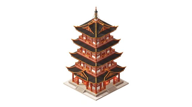 Multi-tiered Chinese pagoda architecture rising tall with ornate wooden eaves.