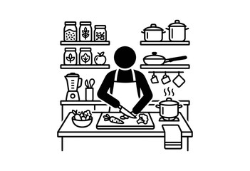 Fototapeta premium Person Cooking in Kitchen Vector Icon