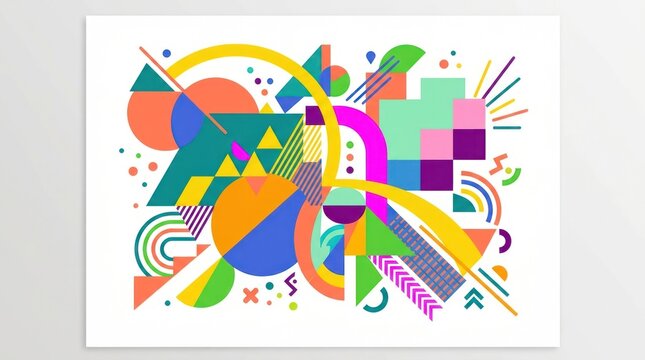 Vibrant Abstract Geometric Composition with Multicolor Shapes and Dynamic Lines.