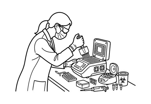Scientist Using Laboratory Equipment Vector Illustration