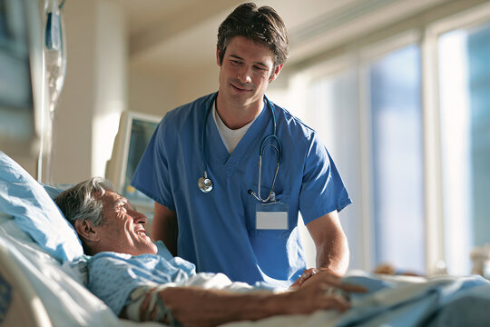 Diverse Young Male Nurse Caring For Elderly Patient Authentic Healthcare Compassion Realism Medical Support Empathy