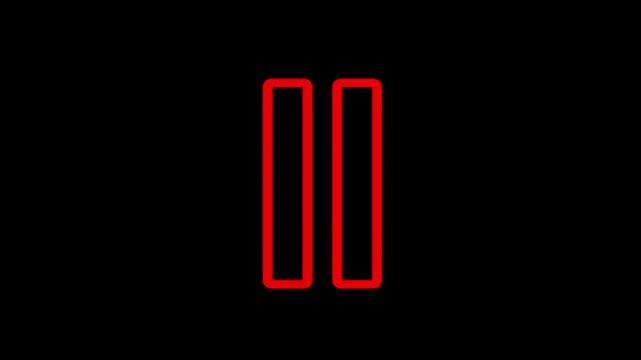 Minimalist white line pause symbol flashing loop animation on dark black background