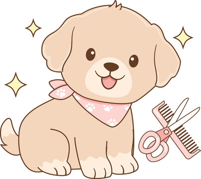 Cute Cartoon Puppy With Grooming Tools