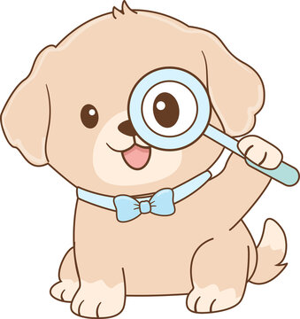 Cute Puppy Holding a Magnifying Glass Illustration