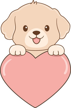 Cute Puppy Holding a Pink Heart Illustration