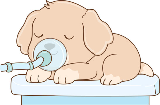 Illustration of Sleeping Puppy With Oxygen Mask