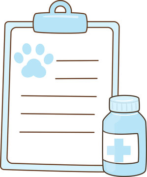 Veterinary Clipboard and Medicine Bottle Illustration
