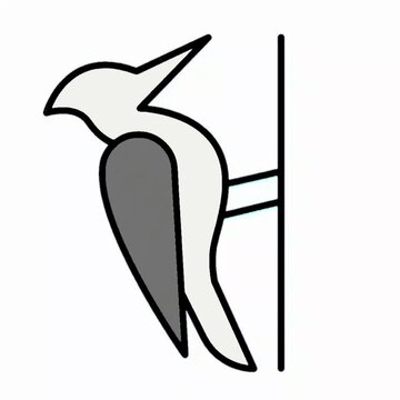 Stylized Woodpecker Bird Icon, Perched on Tree Trunk Illustration