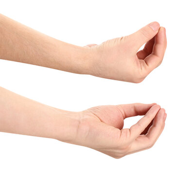 Set of male hands showing delicious pinched fingers signs, isolated on transparent cutout background