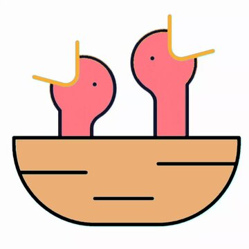 Two Cute Ducklings in Bowl Icon, Cartoon Baby Birds Illustration