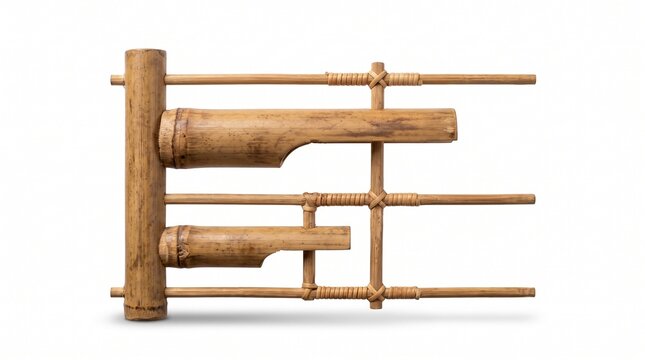 Traditional bamboo angklung isolated on white background for educational publishing, cultural branding, tourism materials, packaging design, and commercial layouts.